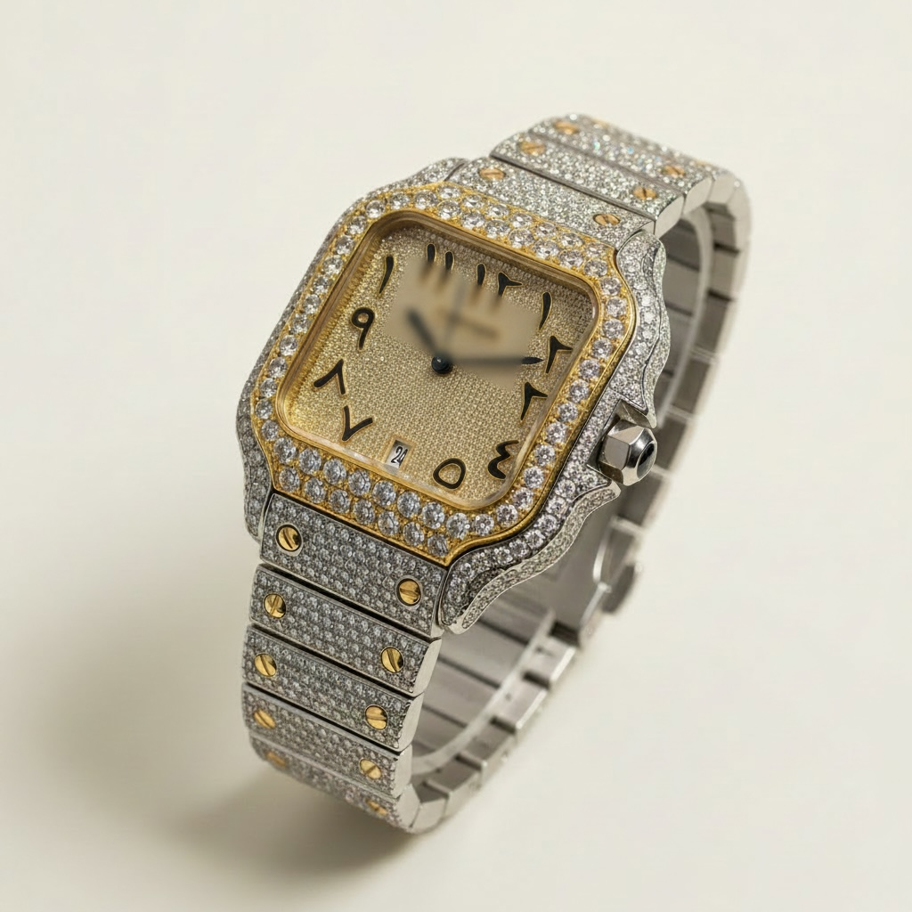 Cartier Santos Full Diamond Moissanite